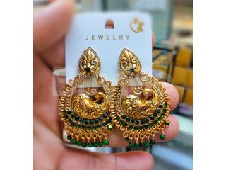 BEATS STUDDED JUMKI EARRINGS - GREEN