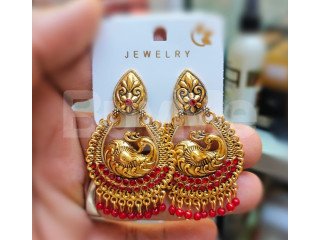 BEATS STUDDED JUMKI EARRINGS - RED