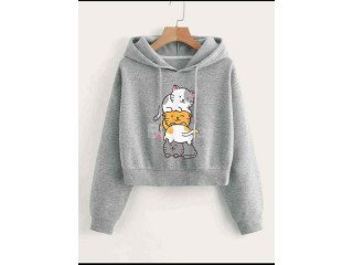 CUTE CAT HOODIE - (GREY)