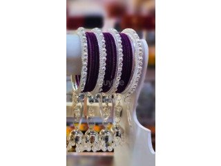 PURPLE VELVET BANGLES WITH TASSELS BANGLES