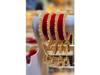 RED VELVET BANGLES WITH TASSELS BANGLES