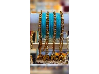 BLUE VELVET BANGLES WITH TASSELS BANGLES