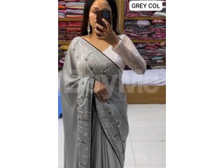 BEAUTIFUL DESIGNER PARTY WEAR SAREE - GREY