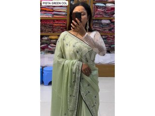 BEAUTIFUL DESIGNER PARTY WEAR SAREE -PISTA GREEN