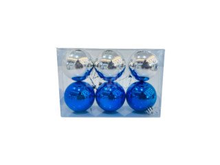 BLUE AND SILVER CHRISTMAS TREE ORNAMENTS SET 6 PCS