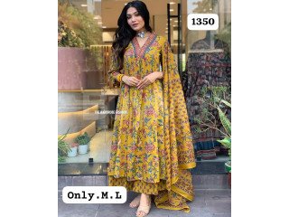 FLORAL PRINT BEAUTIFUL KURTI PANT WITH COTTON DUPATTA - YELLOW MIXED