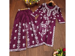 KURTI HEAVY RAYON COTTON FABRIC WID CHICKEN KARI STYLE