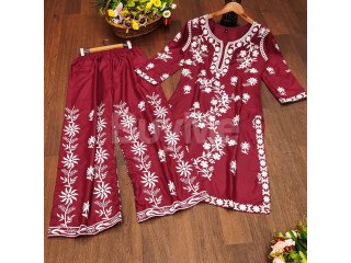 HEAVY RAYON COTTON WID HEAVY EMBROIDERY WORK - RED