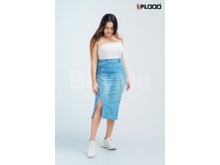 SIDE BUTTON/FRONT OPEN SKIRT - MILD BLUE