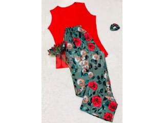 LONG PANT WITH SKINNY FULL SET - RED SKINNY AND BLUE FLORAL PANT