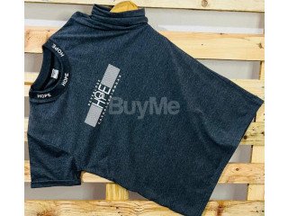 RIB PRINT HIGH NECK T-SHIRT - GREY