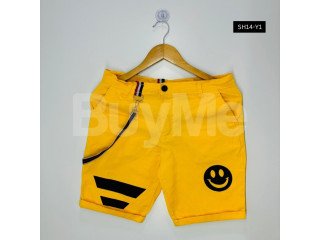 TWILL COTTON SHORT - YELLOW WITH SMILE FACE PRINT