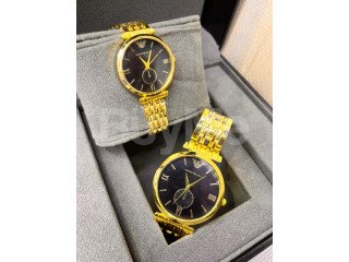 ARRIVALS EMPORIO ARMANI GOLD COUPLE WATCH - BLACK FACE