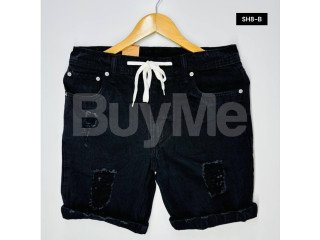 MENS DENIM PATCH SHORTS - BLACK