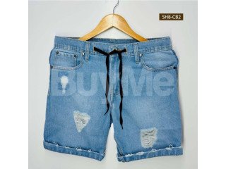 MENS DENIM PATCH SHORTS - LIGHT BLUE