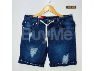 MENS DENIM PATCH SHORTS - DARK BLUE