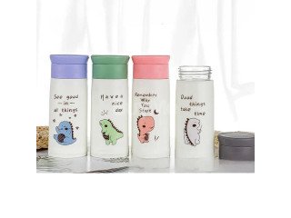 350ML CUTE DINOSAUR PORTABLE GLASS WATER BOTTLE