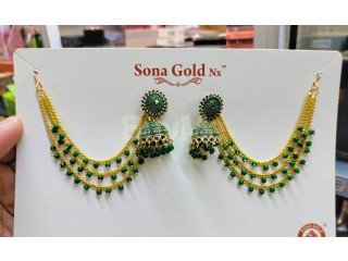 JUMKI MAATTAL EARRING WITH GREEN BEADS