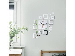 FASHION 3D DIY NOVELTY MODERN DESIGN SQUARE SHAPE STICKER ACRYLIC MIRROR WALL CLOCK - SILVER