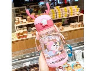 CHILDREN STRAW WATER BOTTLE SHOULDER STRAP SCHOOL DRINKING WATER CUP KIDS BOY GIRL BOTTLE - PINK