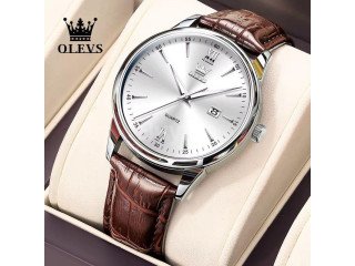 OLEVS DATE FASHION LEATHER STRAP WATCH FOR MENS - BROWN