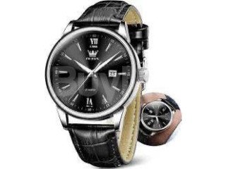 OLEVS DATE FASHION LEATHER STRAP WATCH FOR MENS - BLACK