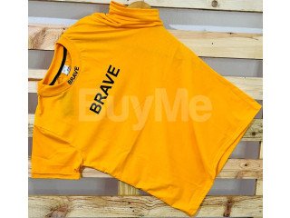 RIB PRINT HIGH NECK TSHIRT - YELLOW COLOUR