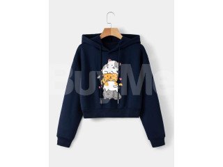 CUTE CAT HOODIE - DARK BLUE