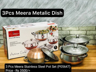 3 PCS MEERA STAINLESS STEEL POT SET