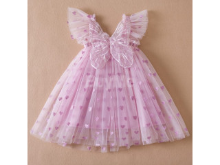 GIRLS SUMMER NEW FLYING SLEEVES SEQUINS MESH DRESSES FOR KID GIRLS