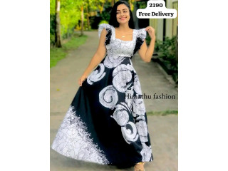 BLACK AND WHITE FLOWER DESIGN LONG FROCK