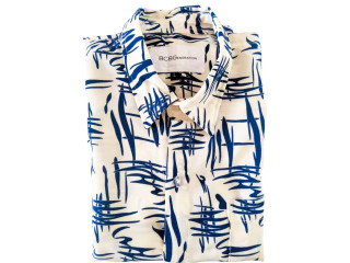 MENS PRINTED LINEN SHIRTS - DARK BLUE