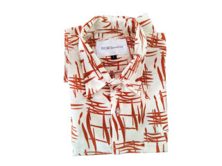MENS PRINTED LINEN SHIRTS - LIGHT BROWN