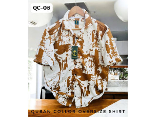 QUBAN COLLOR OVERSIZE SHIRTS - WHITE & BROWN