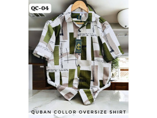 QUBAN COLLOR OVERSIZE SHIRTS - WHITE & GREEN