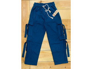 4 POCKET LINEN CARGO PANT - MID BLUE