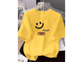 YELLOW T-SHIRT WITH 'LAUGH' PRINT