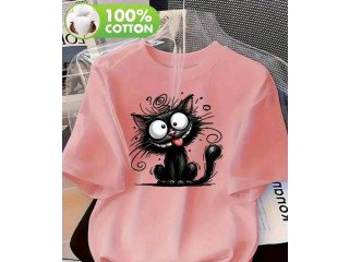 BLACK CAT PINK COLOR T SHIRT DESIGN