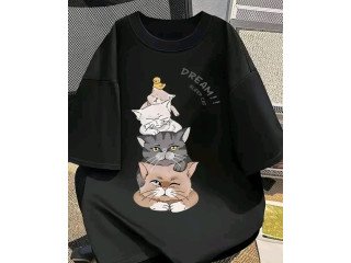CAT DESIGN BLACK T SHIRT