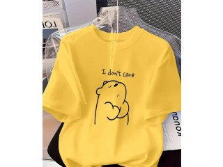 YELLOW TEE WITH 'I DON'T CARE' PRINT