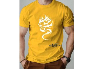 YELLOW TEE WITH DRAGON TATOO PRINT