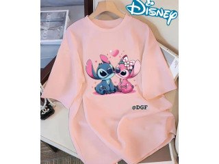 PINK TEE WITH STITCH PRINT