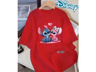 RED TEE WITH STITCH PRINT