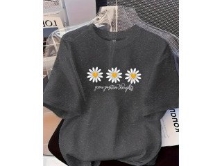 GREY TEE WITH FLORAL PRINT