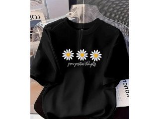 BLACK TEE WITH FLORAL PRINT