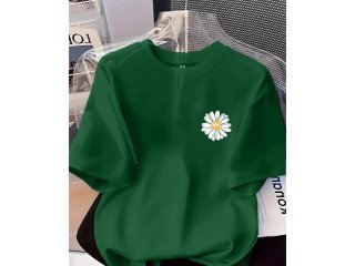 DARK GREEN TEE WITH FLORAL DESIGN