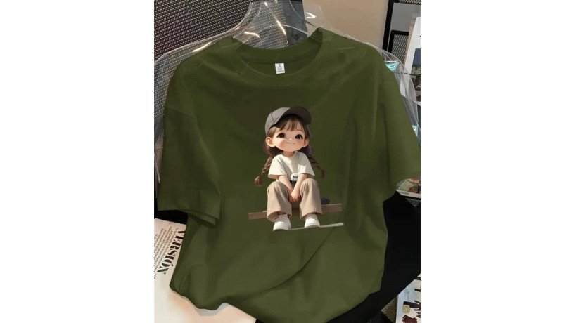 army-green-tee-with-little-girl-print-big-0