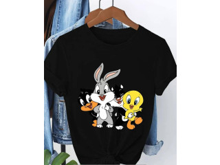 BLACK COLOR CASUAL T SHIRT WITH LADIES