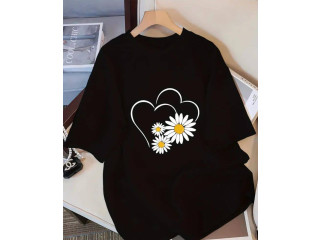 FLOWER PRINT T SHIRT WITH BLACK COLOR LADIES