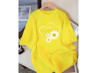 YELOW COLOR FLOWER PRINT T SHIRT WITH LADIES